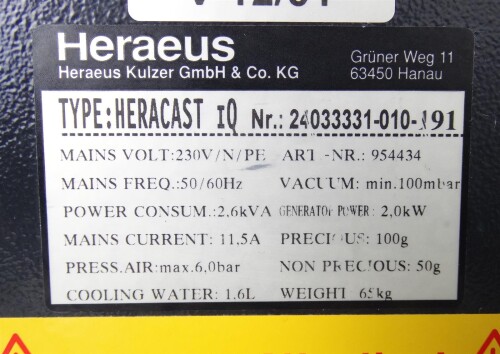 Heraeus Heracast IQ Vakuum-Druckgußgerät